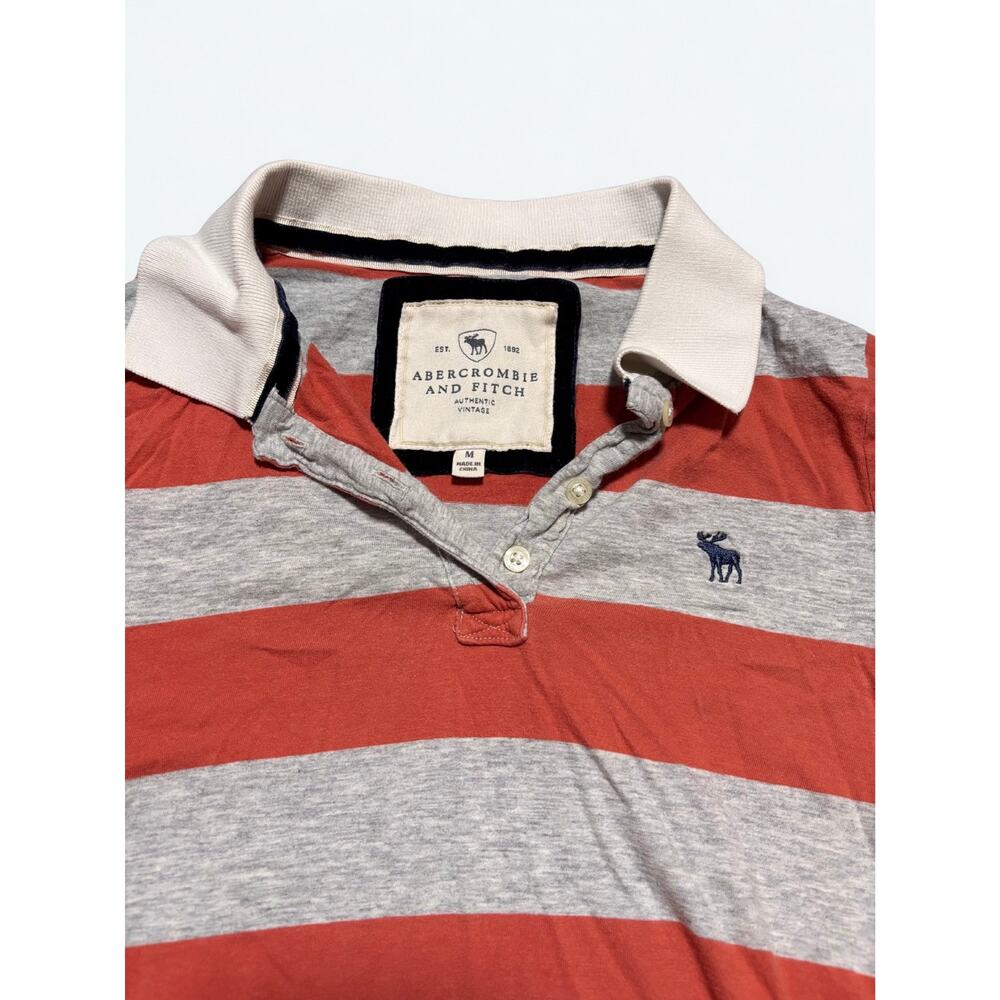 Vtg Y2K Abercrombie & Fitch Heather Grey Orange Striped Fitted Polo Top Size M - Picture 3 of 4